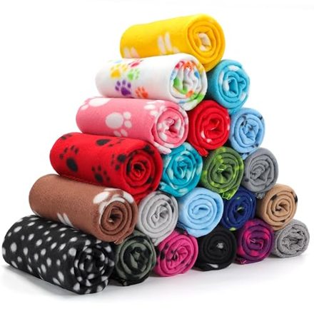Soft Fleece Pet Blankets, 20-Pack (Paw Print)