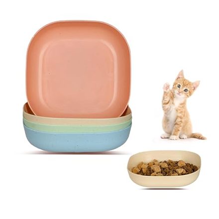 Shallow Cat Food Bowl Set, 4-Pack